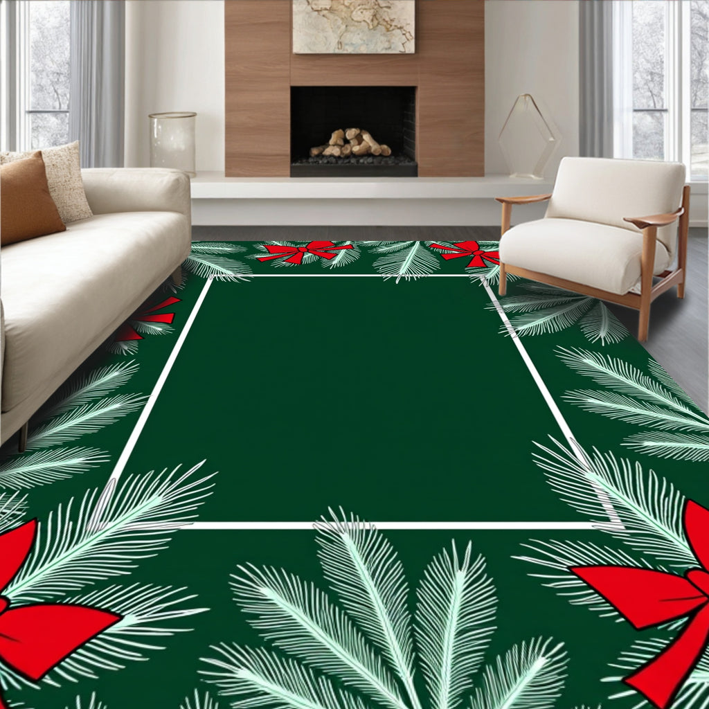 Forest Green Pine Boughs Red Bows Rug