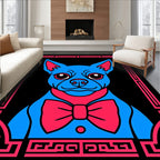 Retro Blue Dog Bowtie Frame Rug