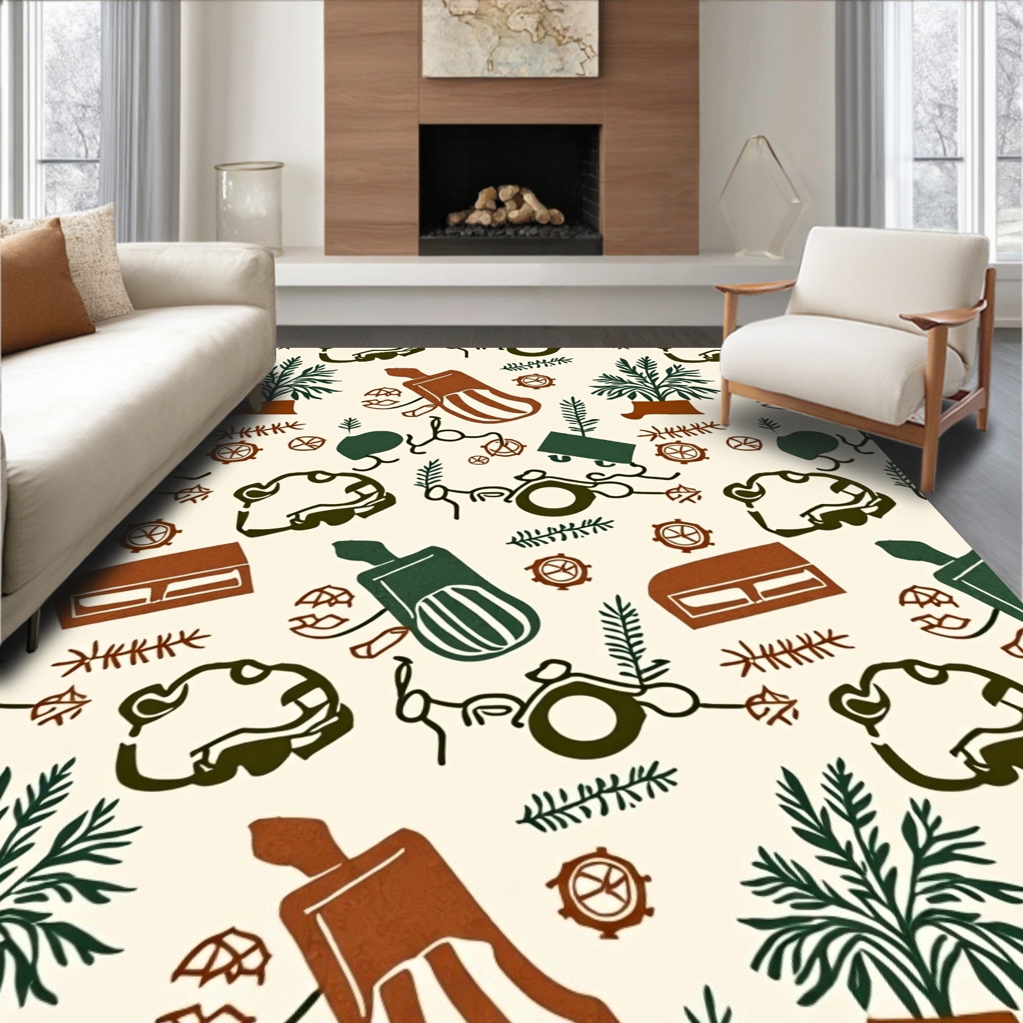 Earthy Toned Botanical Garden Imagery Rug