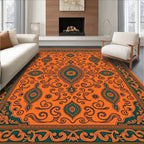 Vibrant Orange Teal Medallion Swirls Rug