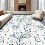 Aqua Floral Scrollwork Swirls Rug