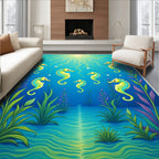 Ocean Blue Seahorse Swirl Underwater Life Rug