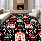 Whimsical Red Roof Gingerbread Houses Rug