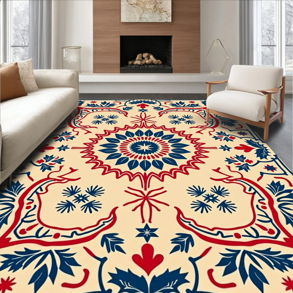Crimson Navy Laurel Medallion Rug