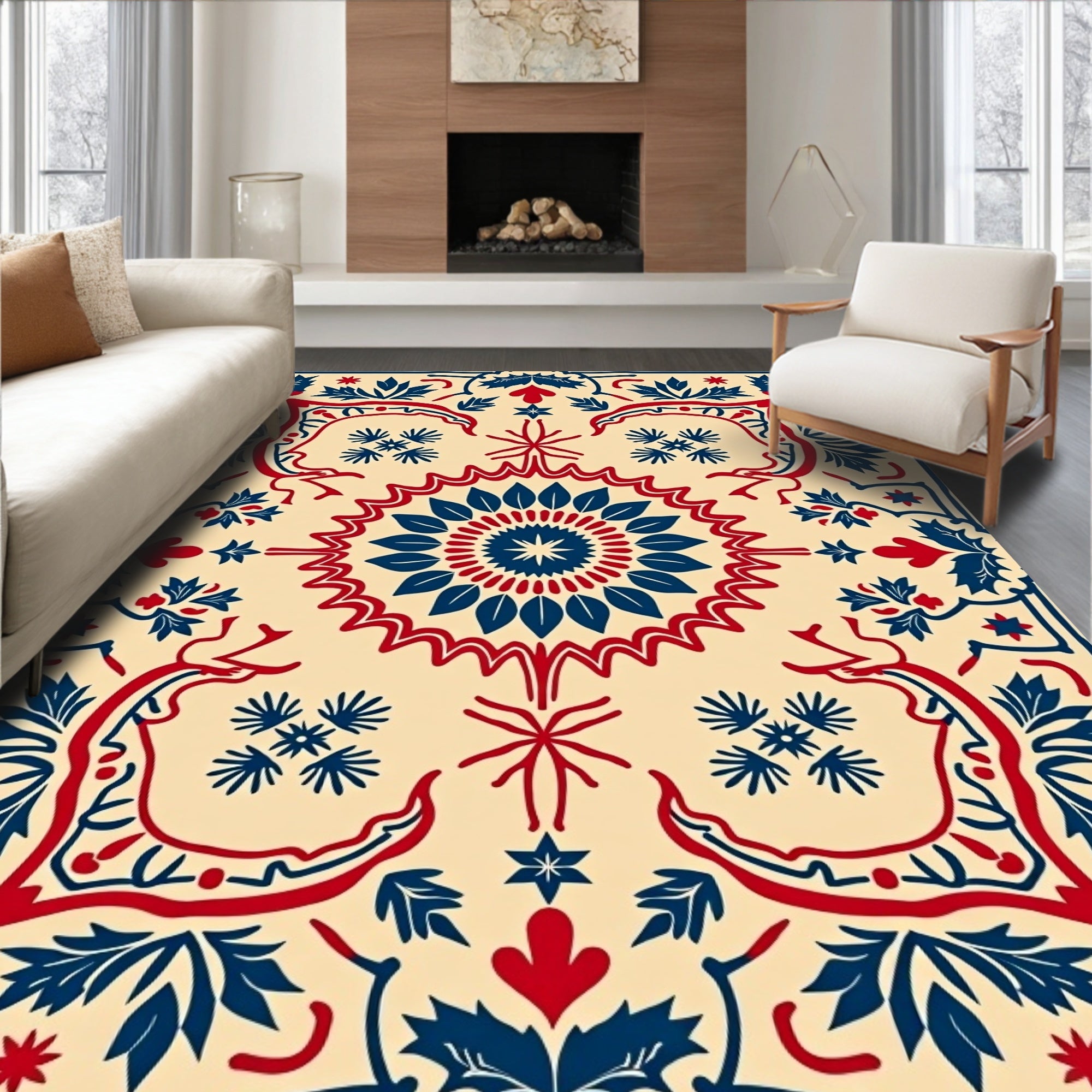 Crimson Navy Laurel Medallion Rug