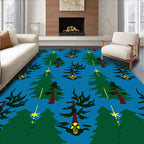 Green Christmas Trees Yellow Stars Latern Rug