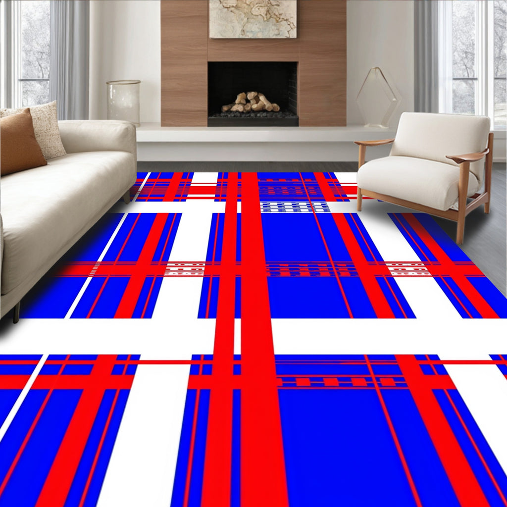 Bold Red White Blue Plaid Squares Rug