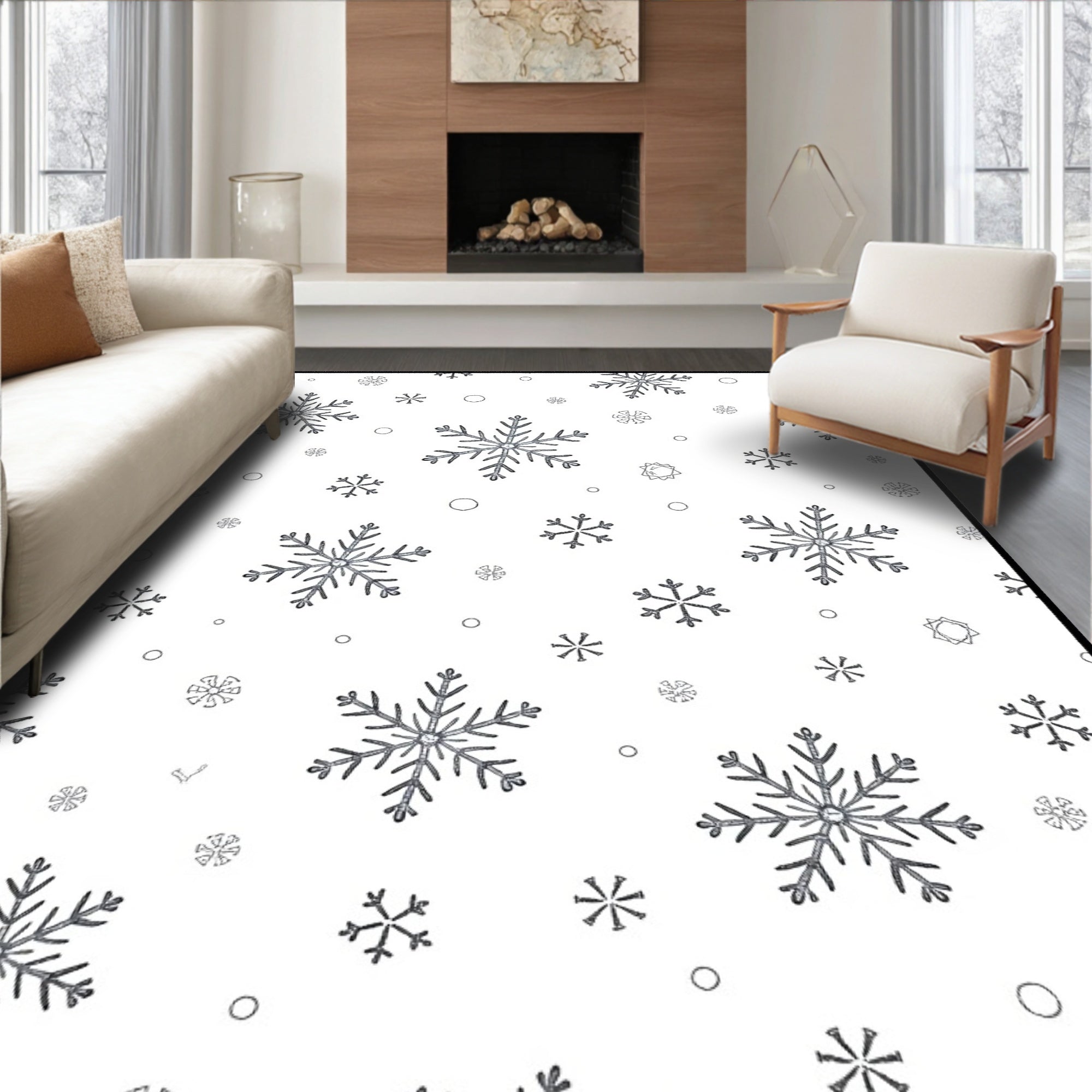 Silver Snowflake Winter Wonderland Rug