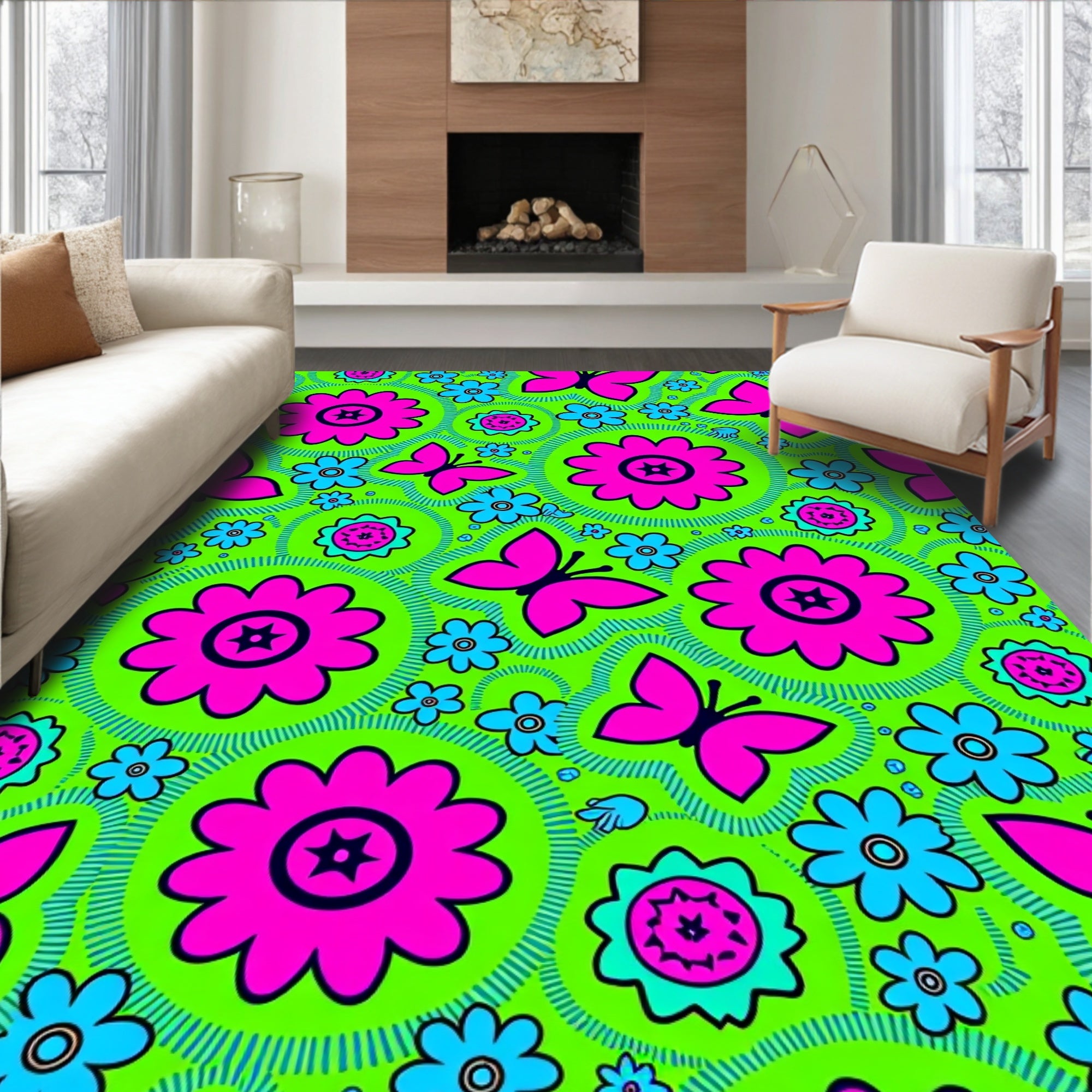 Retro Butterfly Flower Garden Rug