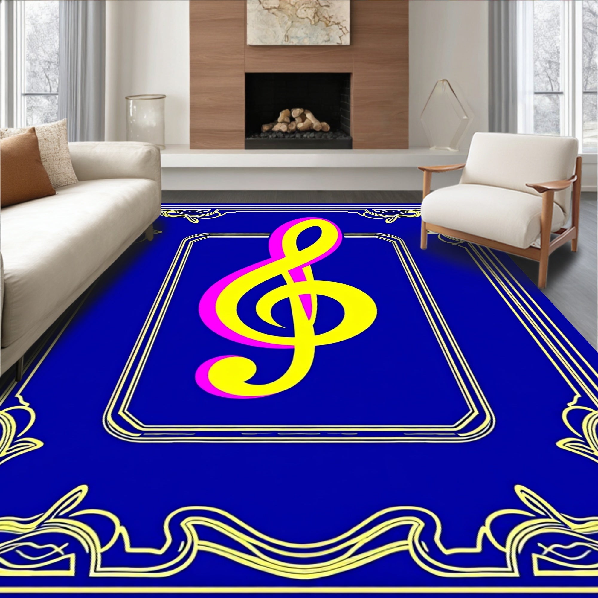 Bold Blue Treble Clef Harmony Rug
