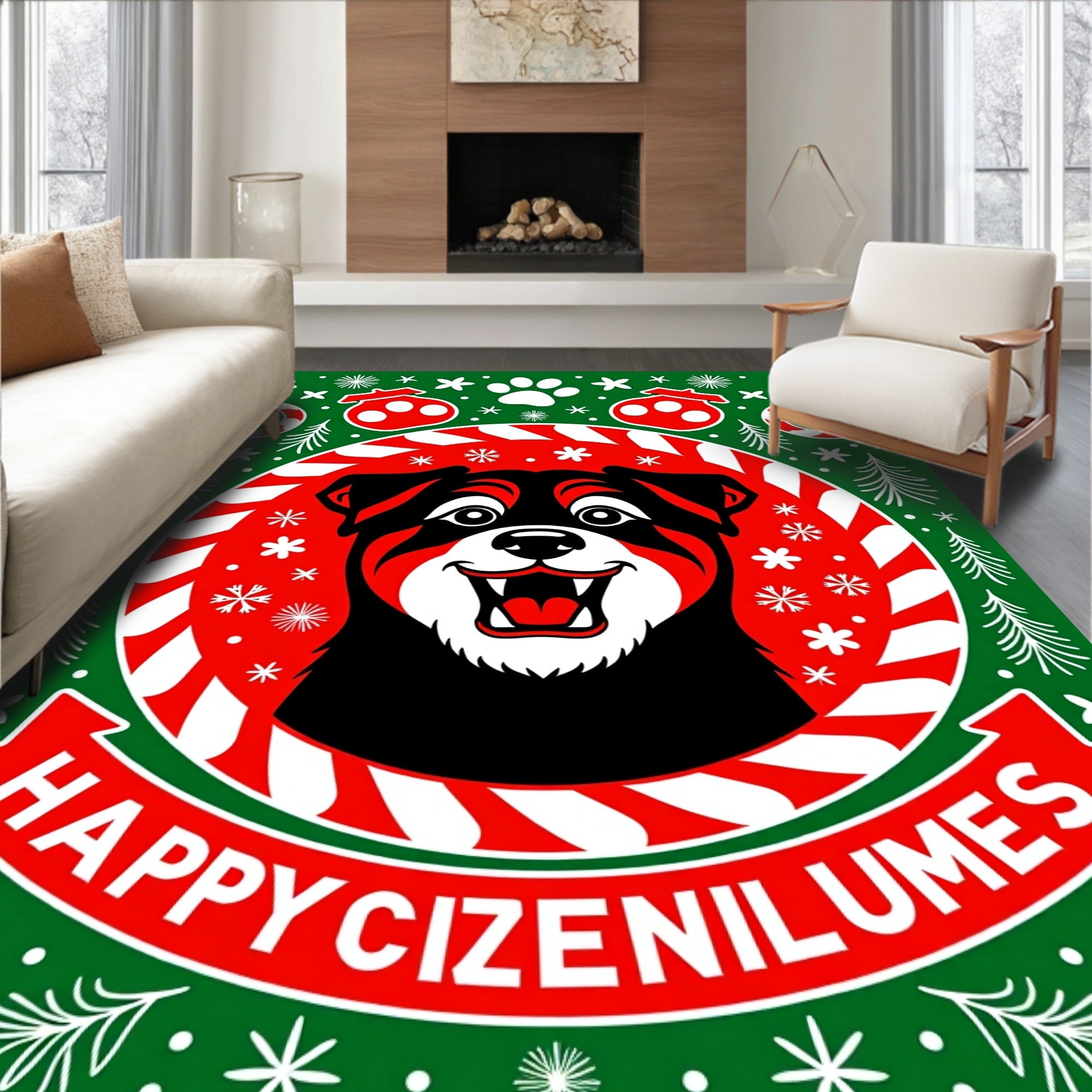 Christmas Dog Paw Holiday Vibes Rug