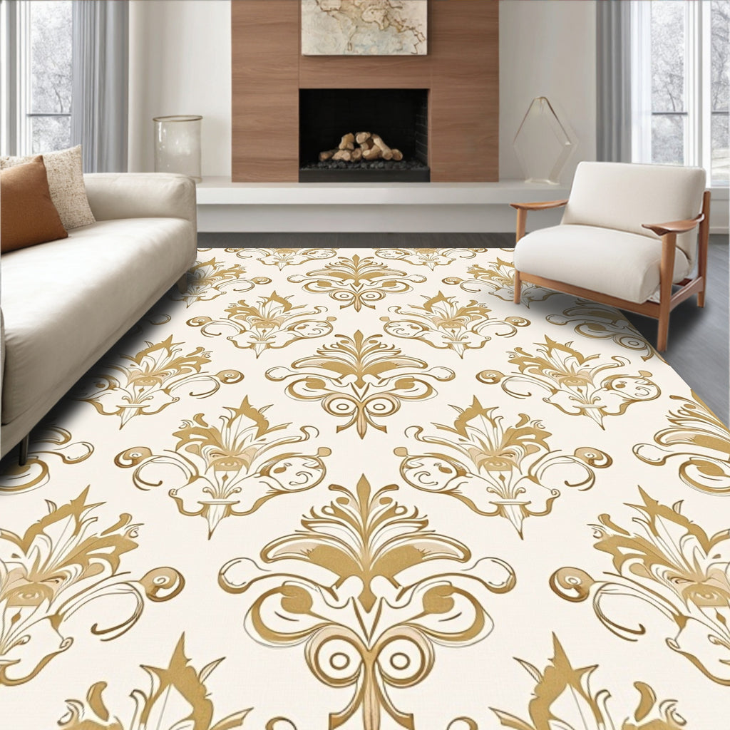 Vintage Gold Scrollwork Traditional Ornament Rug