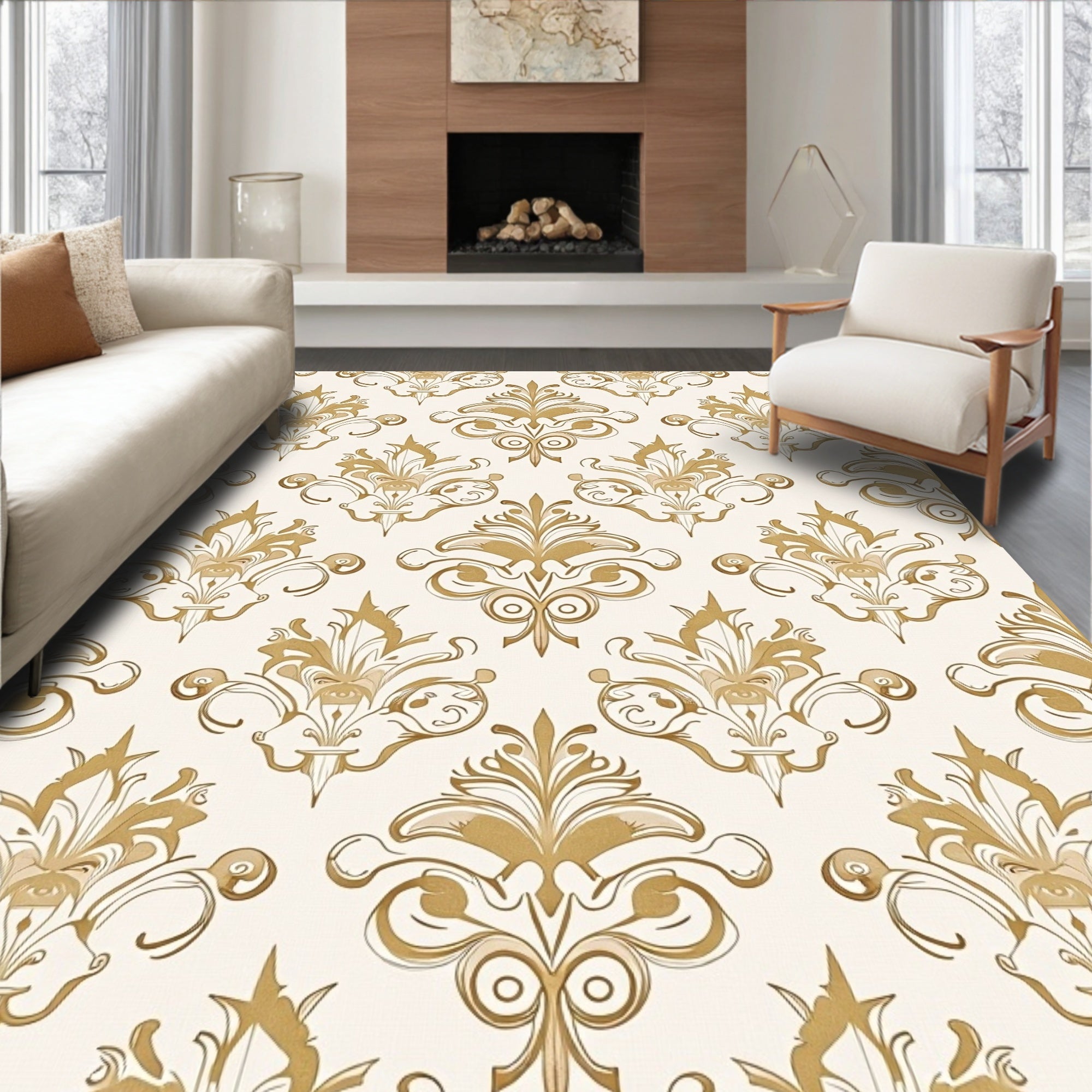 Vintage Gold Scrollwork Traditional Ornament Rug