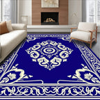 Royal Blue Floral Medallion Border Rug