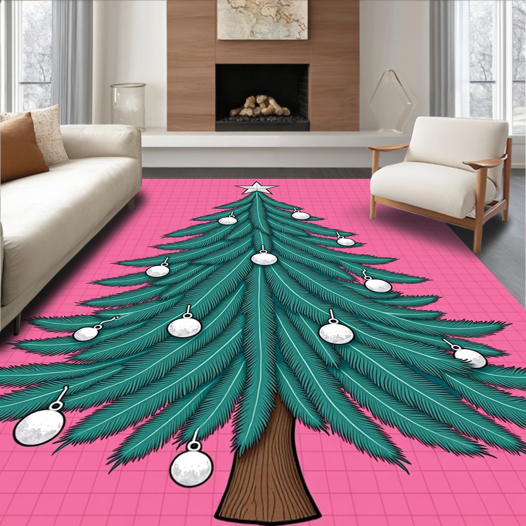 Vibrant Teal Christmas Tree Ornaments Rug