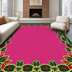 Crimson Green Floral Bordered Magenta Rug