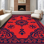 Crimson Navy Floral Medallion Border Rug