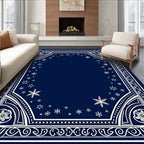 Navy Blue Snowflake Border Rug