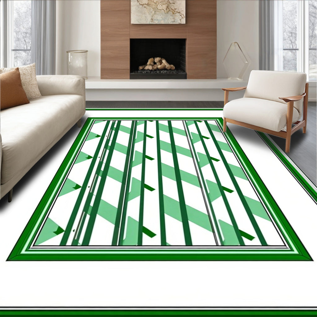 Emerald Green Striped Geometric Rug