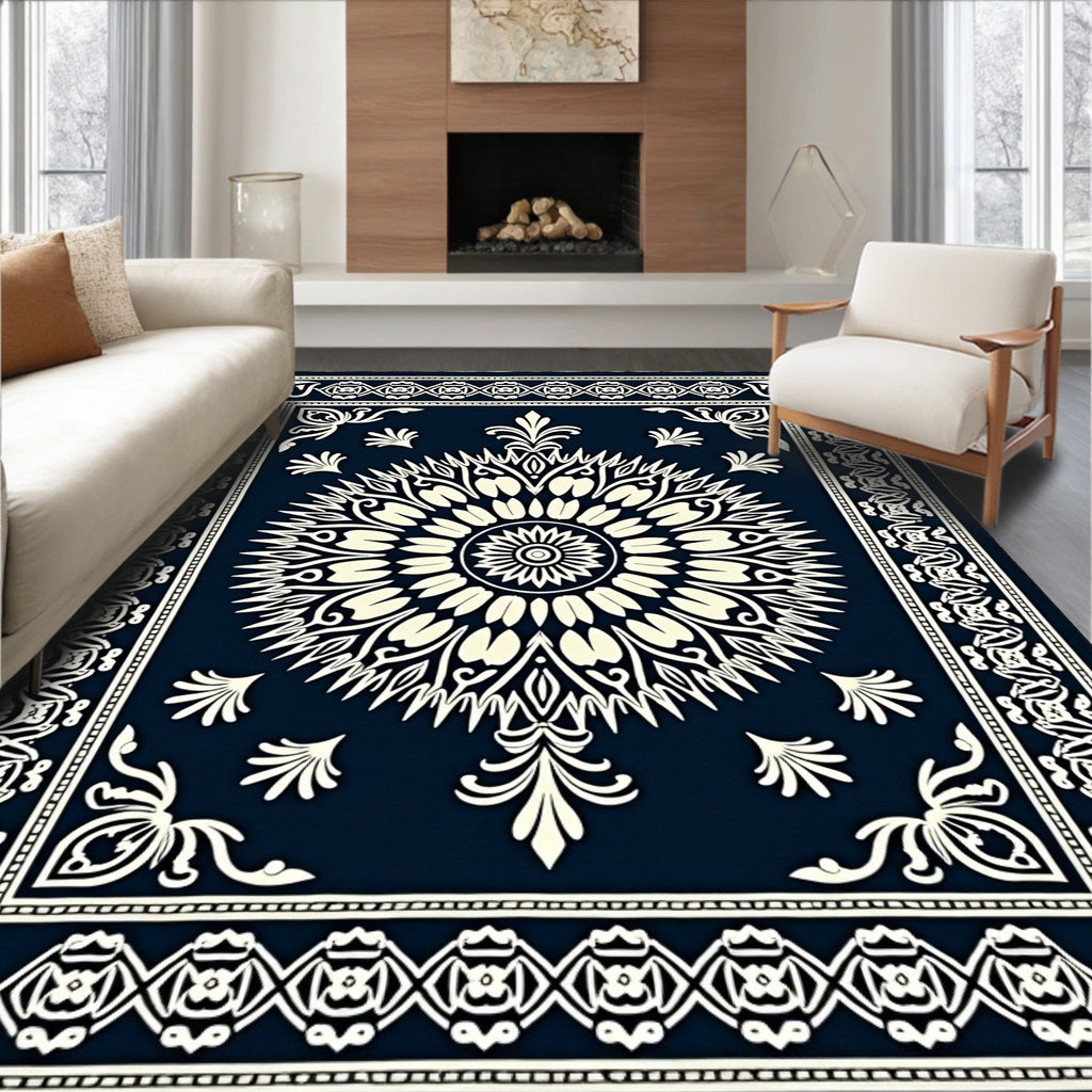 Navy Ivory Radial Mandala Rug