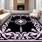 Ornate Pink Floral Centerpiece Frame Rug