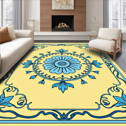 Azure Art Nouveau Floral Panel Rug