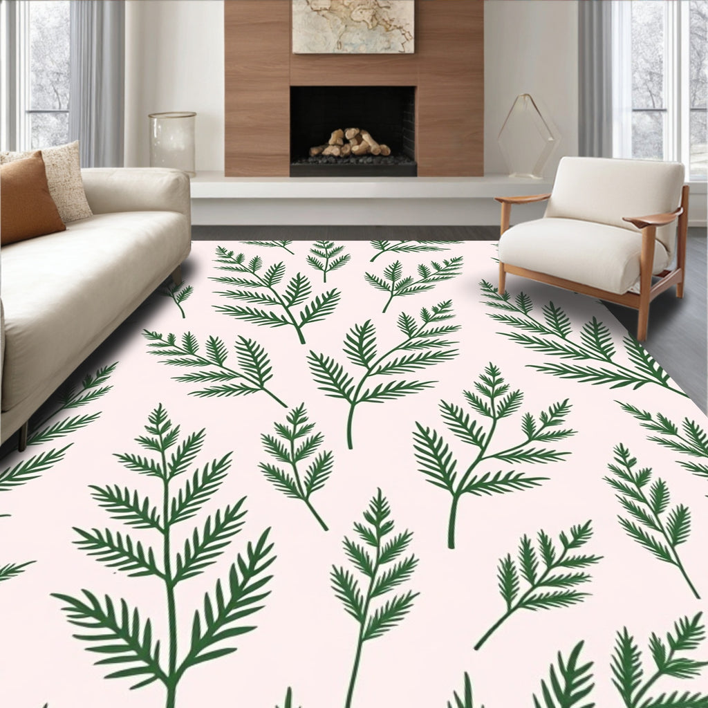 Forest Green Fern Frond Repeat Rug