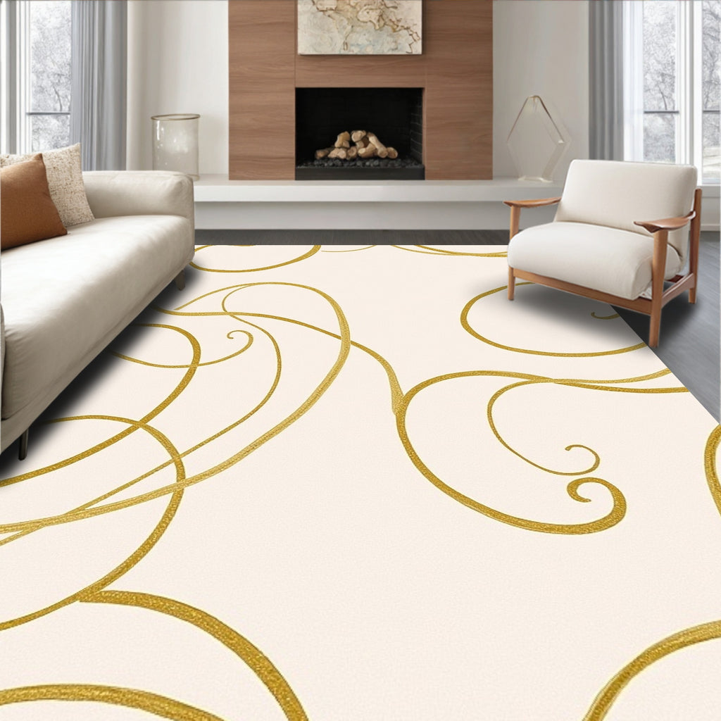 Golden Flourish Swirl Contemporary Rug