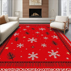 Crimson Snowflake Pinecone Winter Rug