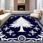 White Pine Tree Snowflakes Border Rug