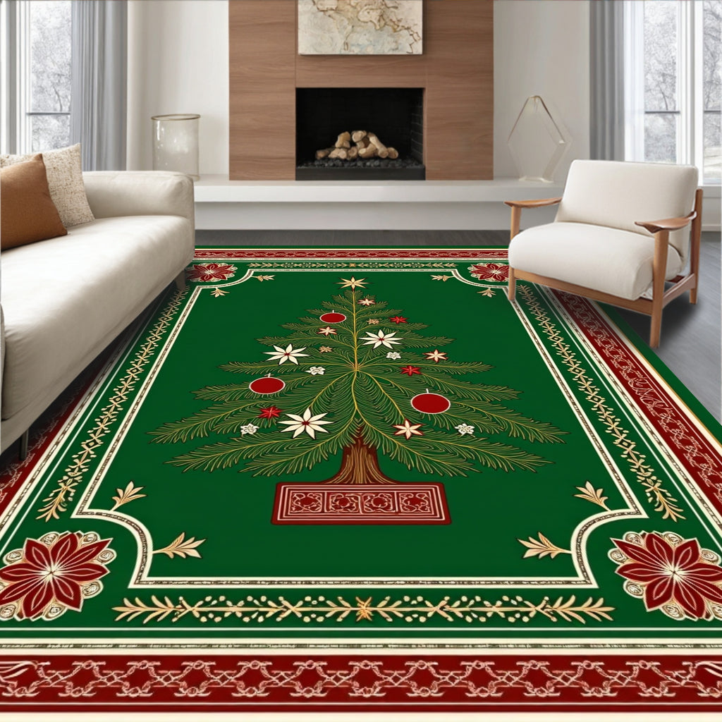 Emerald Green Christmas Tree Medallion Rug