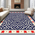 Navy Red Cream Interlocking Geometric Stars Rug