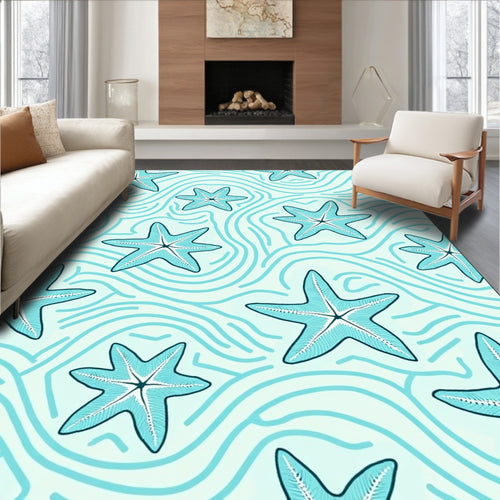 Aqua Seashell Swirl Starfish Rug