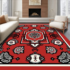 Bold Red Floral Crest Medallion Rug