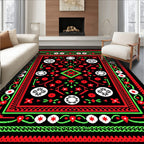 Bold Red Green Folk Mandala Rug