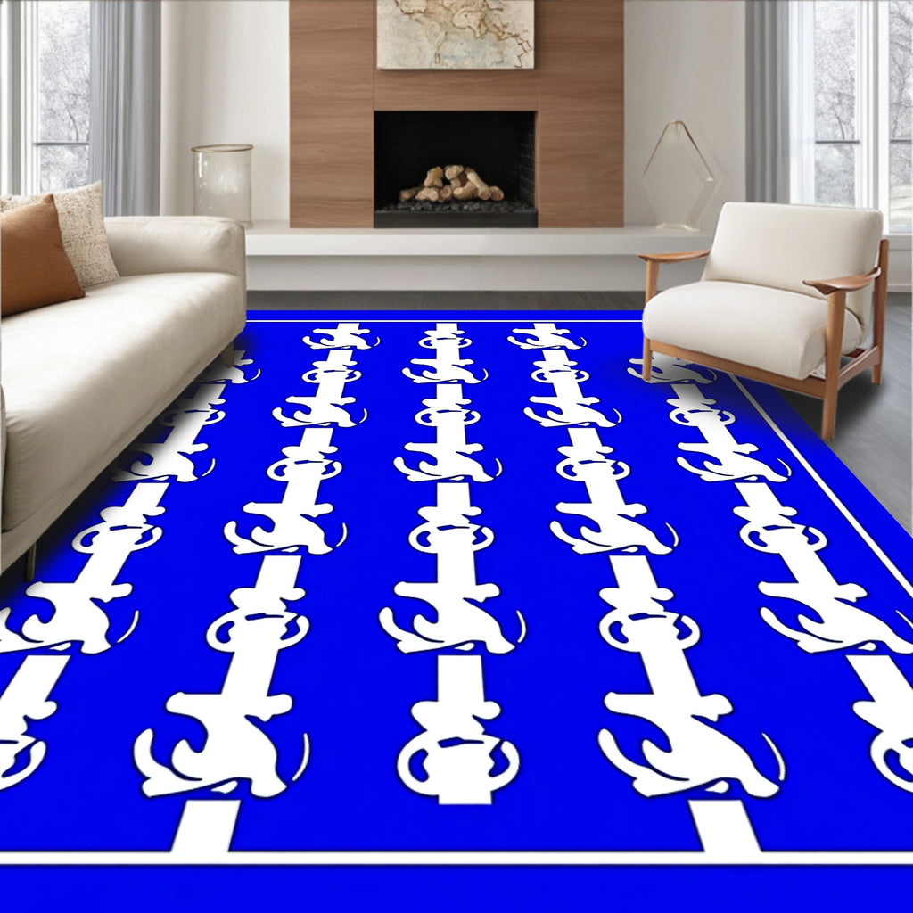 Bold Blue White Anchor Nautical Repeats Rug