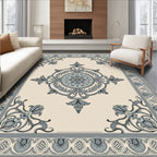 Pale Cream Blue Floral Medallion Border Rug