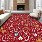 Red Floral Fruit Swirl Tapestry Rug