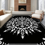 Black and White Floral Mandala Rug