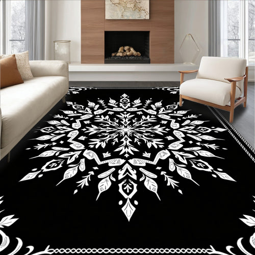 Black and White Floral Mandala Rug