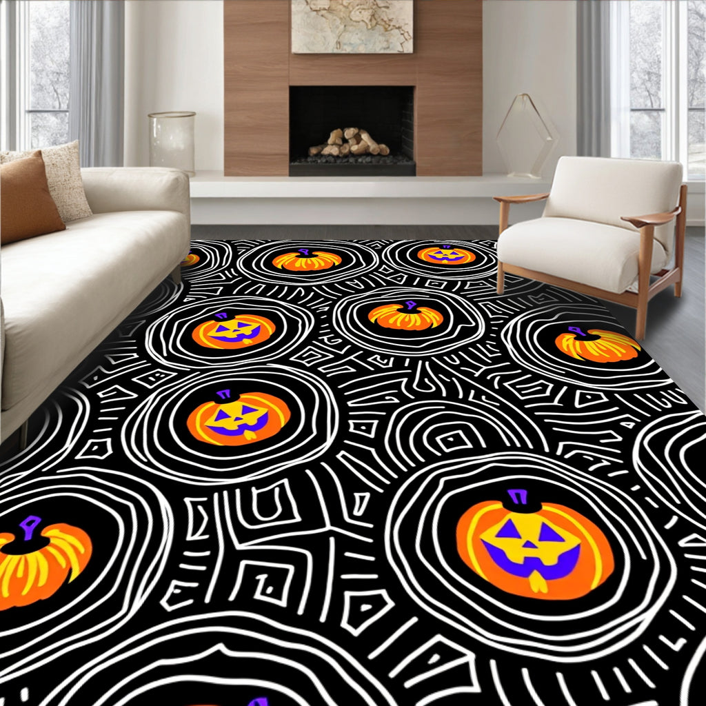 Whimsical Orange Pumpkin Circles Rug