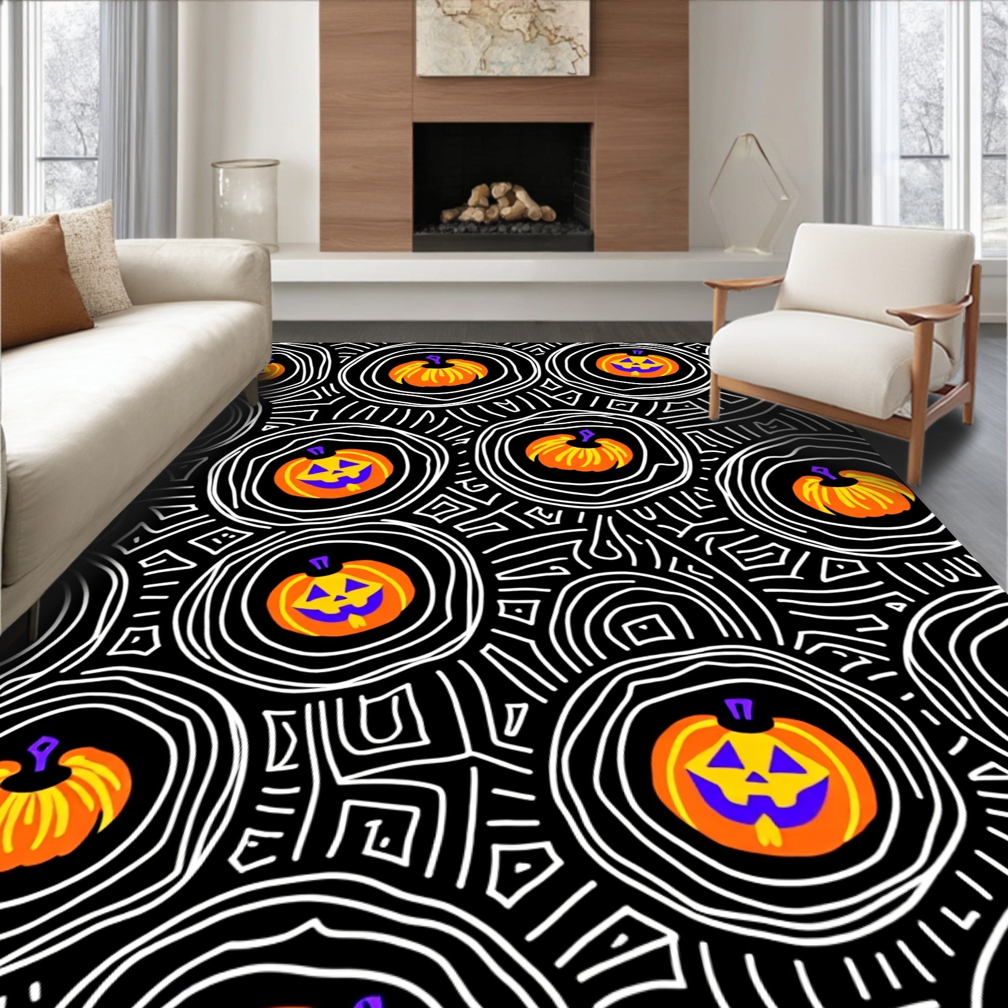 Whimsical Orange Pumpkin Circles Rug