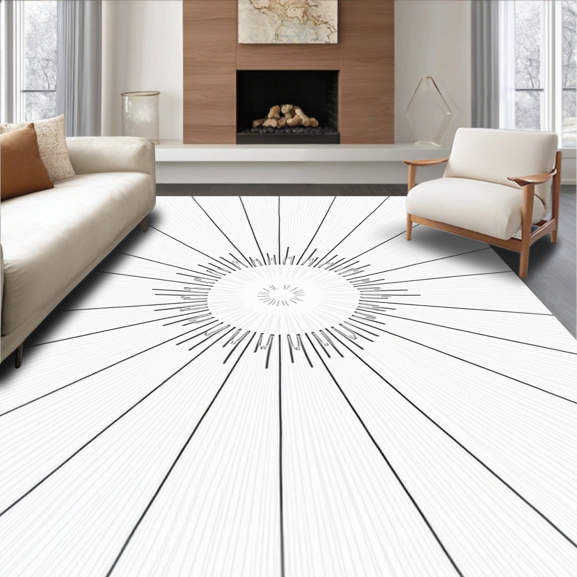 Radial Sunburst Lines Rug