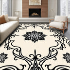 Black Floral Medallion Cream Rug