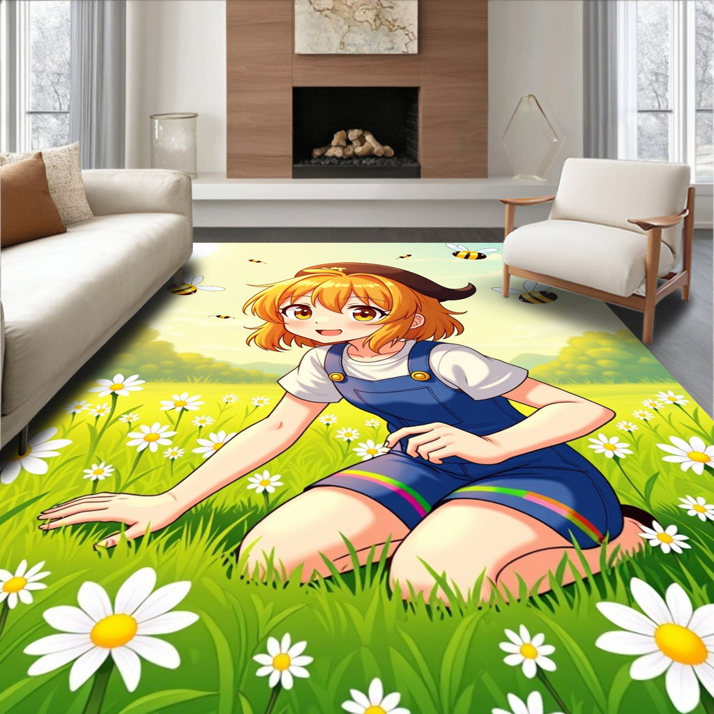 Sunny Meadow Daisy Field With Bees Rug
