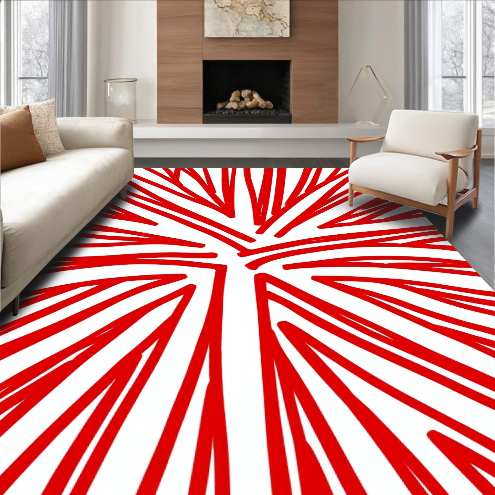 Bold Red Radial Abstract Rug