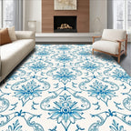 Vibrant Blue Floral Damask Symmetry Rug