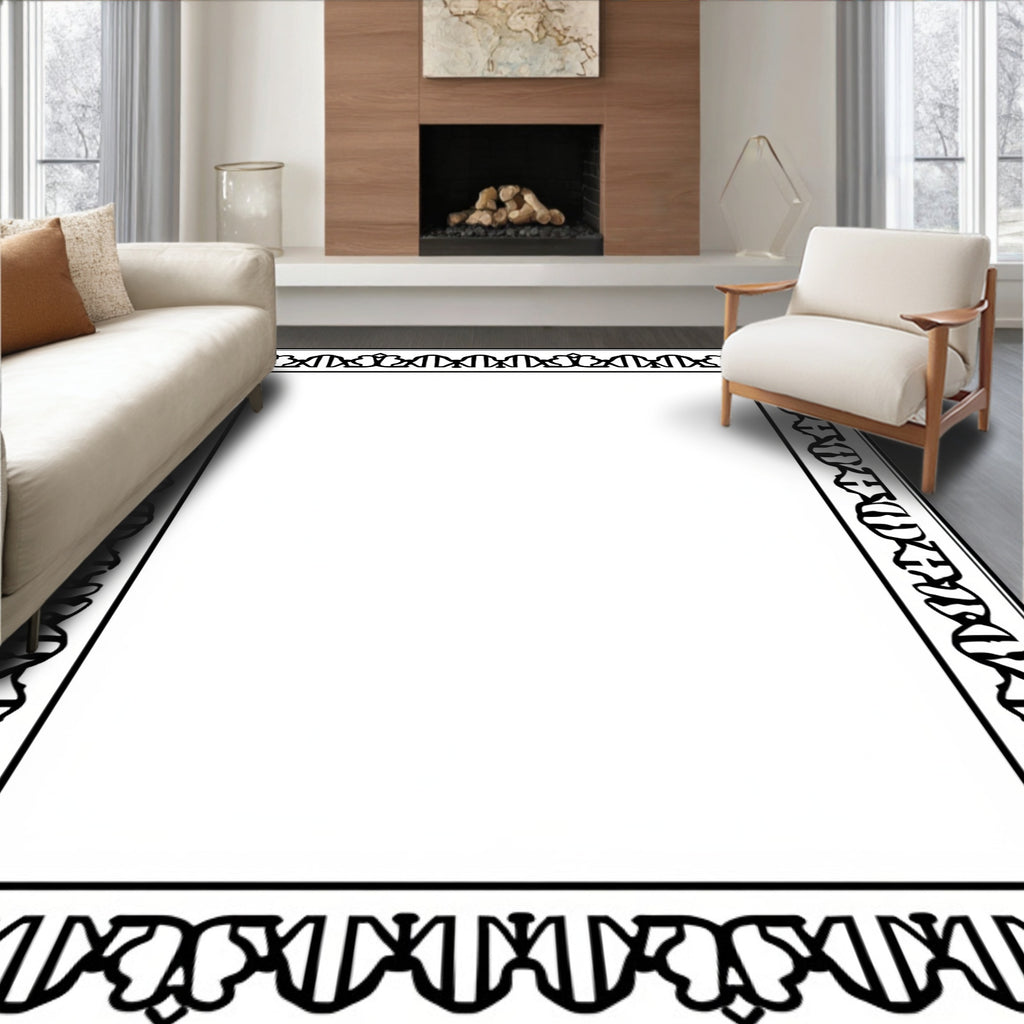 Black White DNA Double Helix Border Rug