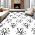 Ornate Gray Scrollwork Medallion Repeat Rug