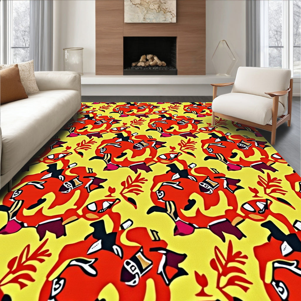 Vibrant Red Abstract Creature Garland Rug
